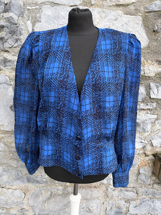 80s blue check blouse uk 12