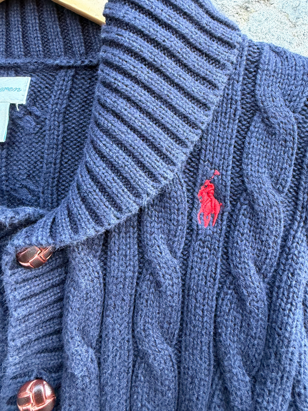 RL navy cable cardigan  9-12m (74-80cm)
