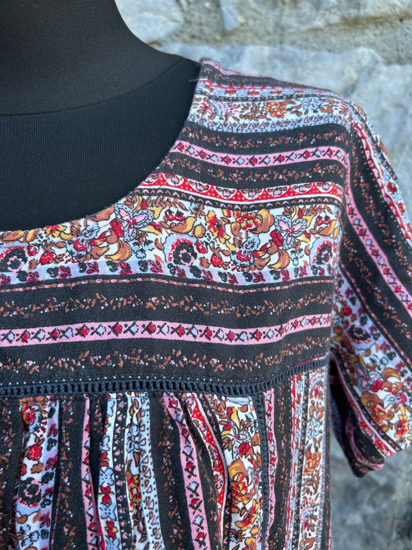 Maroon floral stripes dress uk 10