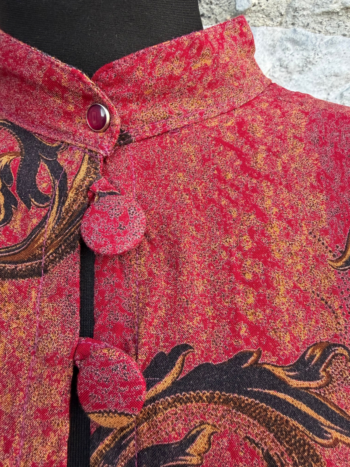 80s maroon botanical dress uk 10