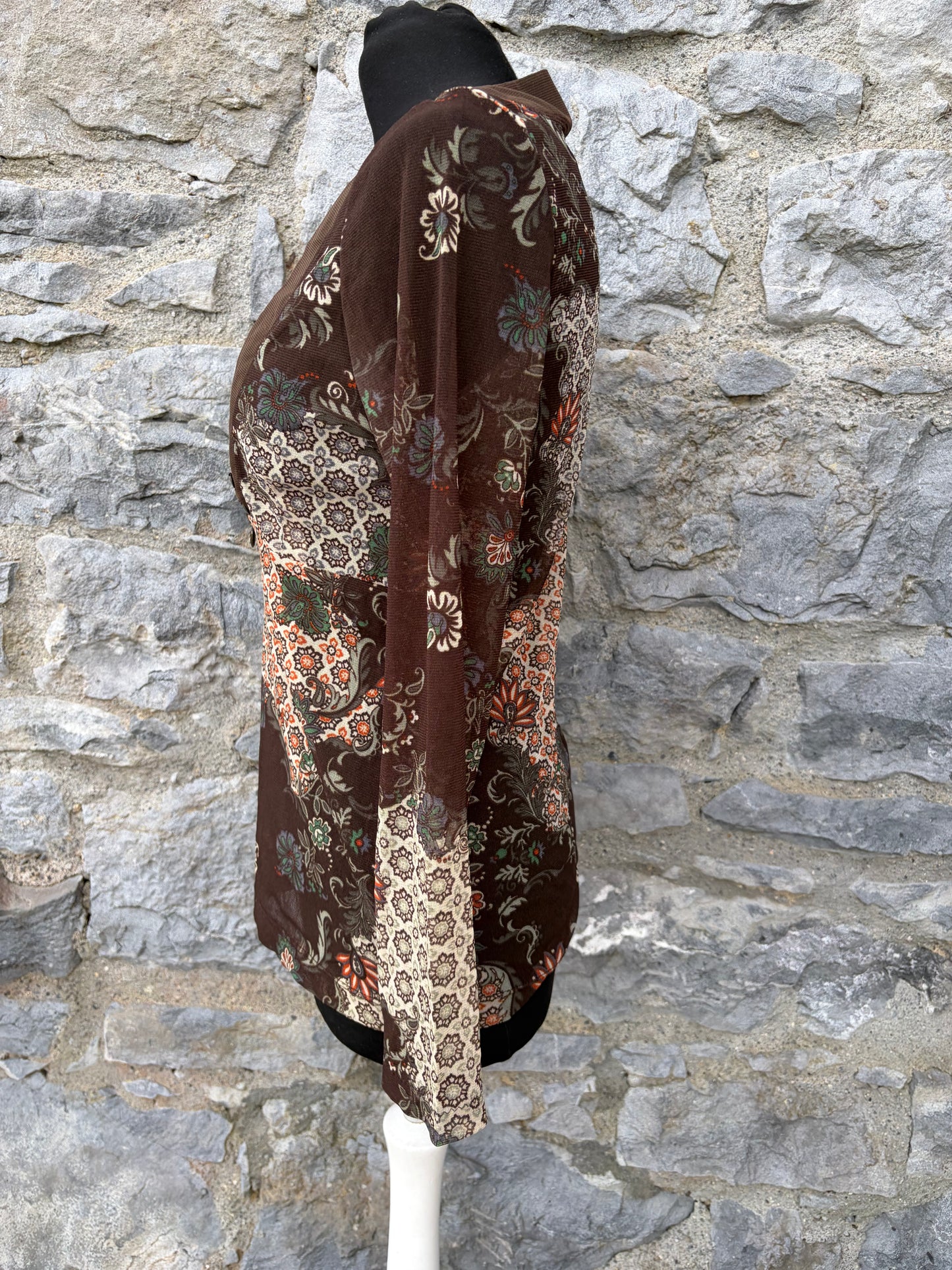 Y2K brown sheer top uk 10-12