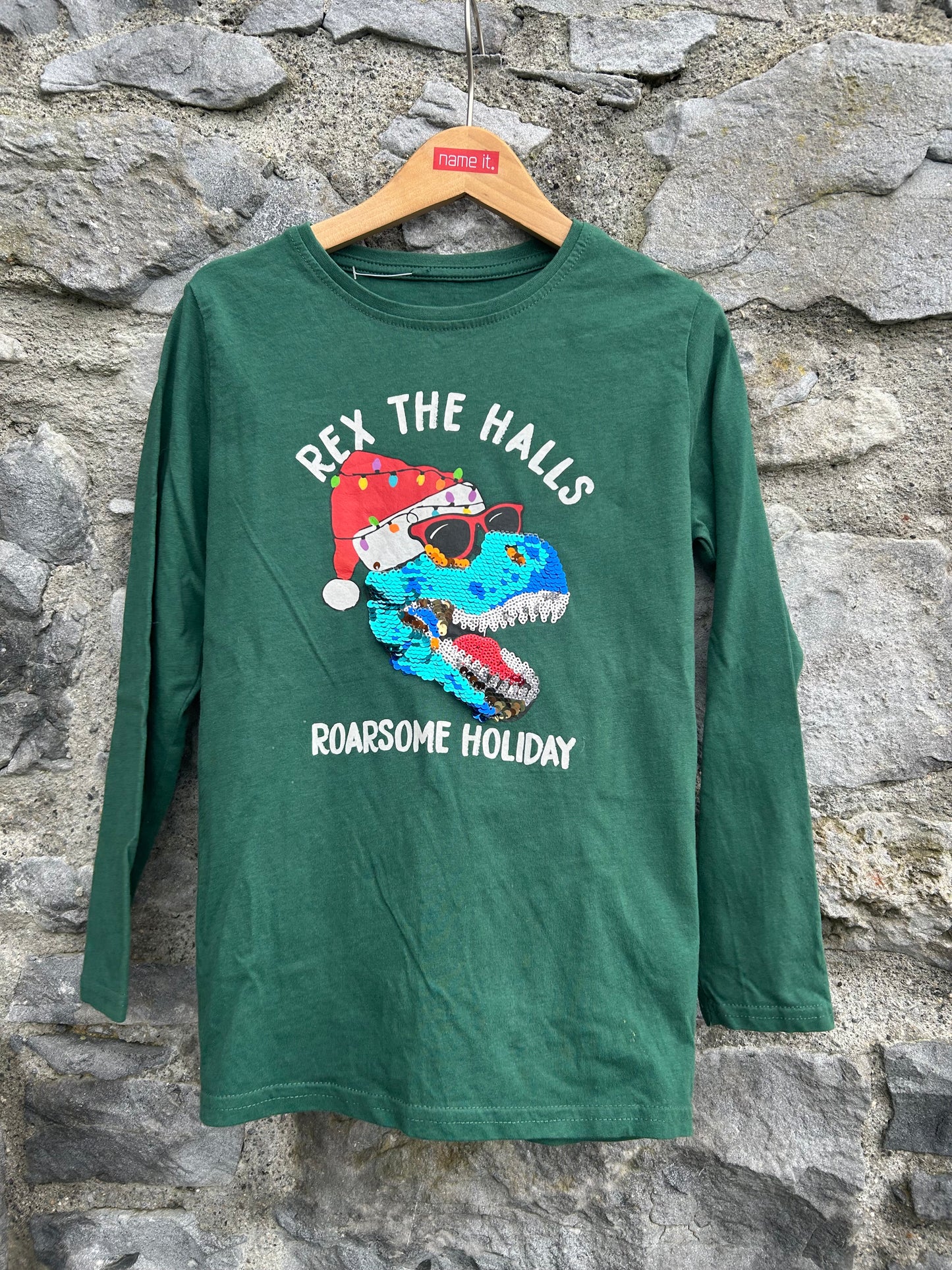 Sequin T-rex green top  8-9y (128-134cm)