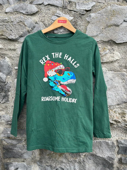 Sequin T-rex green top  8-9y (128-134cm)