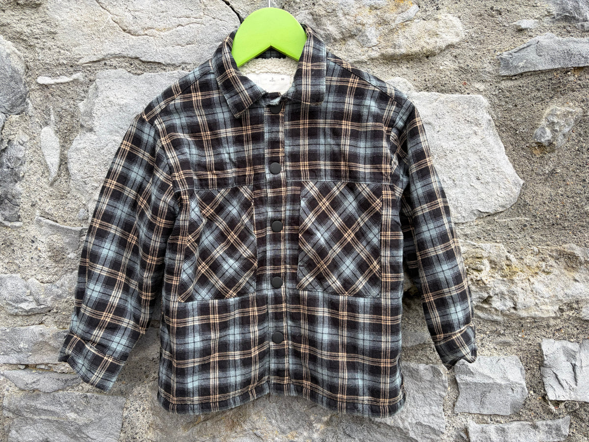 Grey&blue check furry lined shirt 3y (98cm)