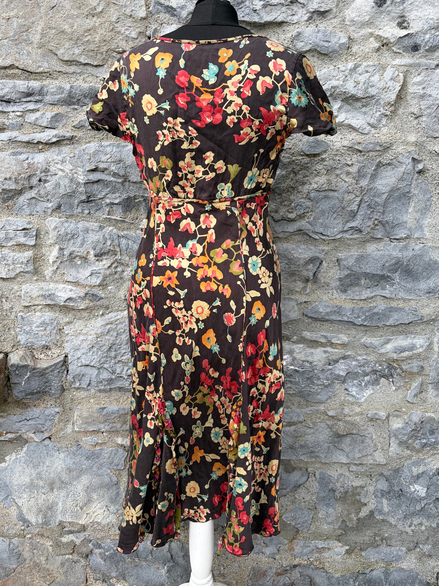 Y2K brown floral silk dress uk 8-10