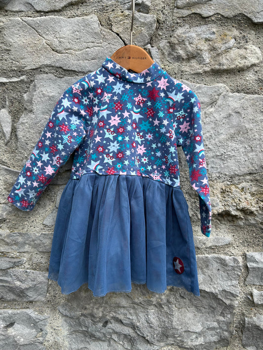 Stars steel blue dress  12-18m (80-86cm)