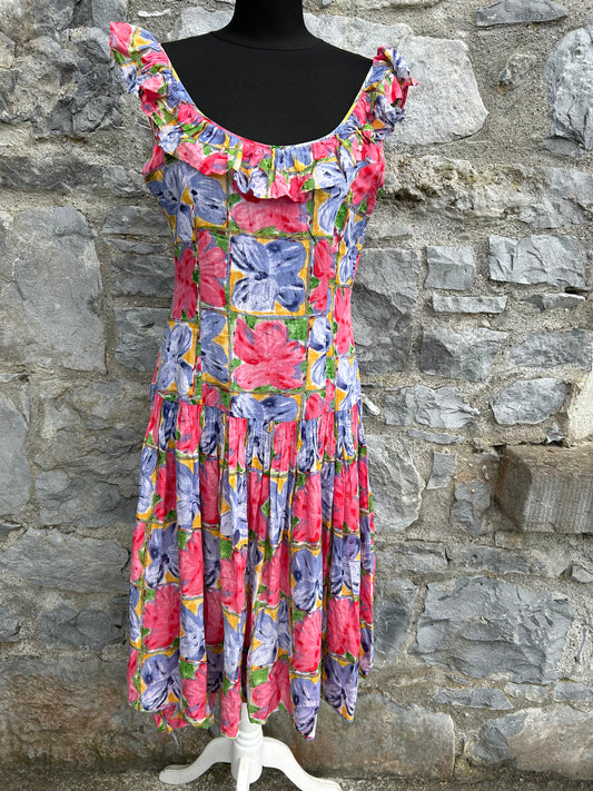 80s pink&blue flowers dress uk 12