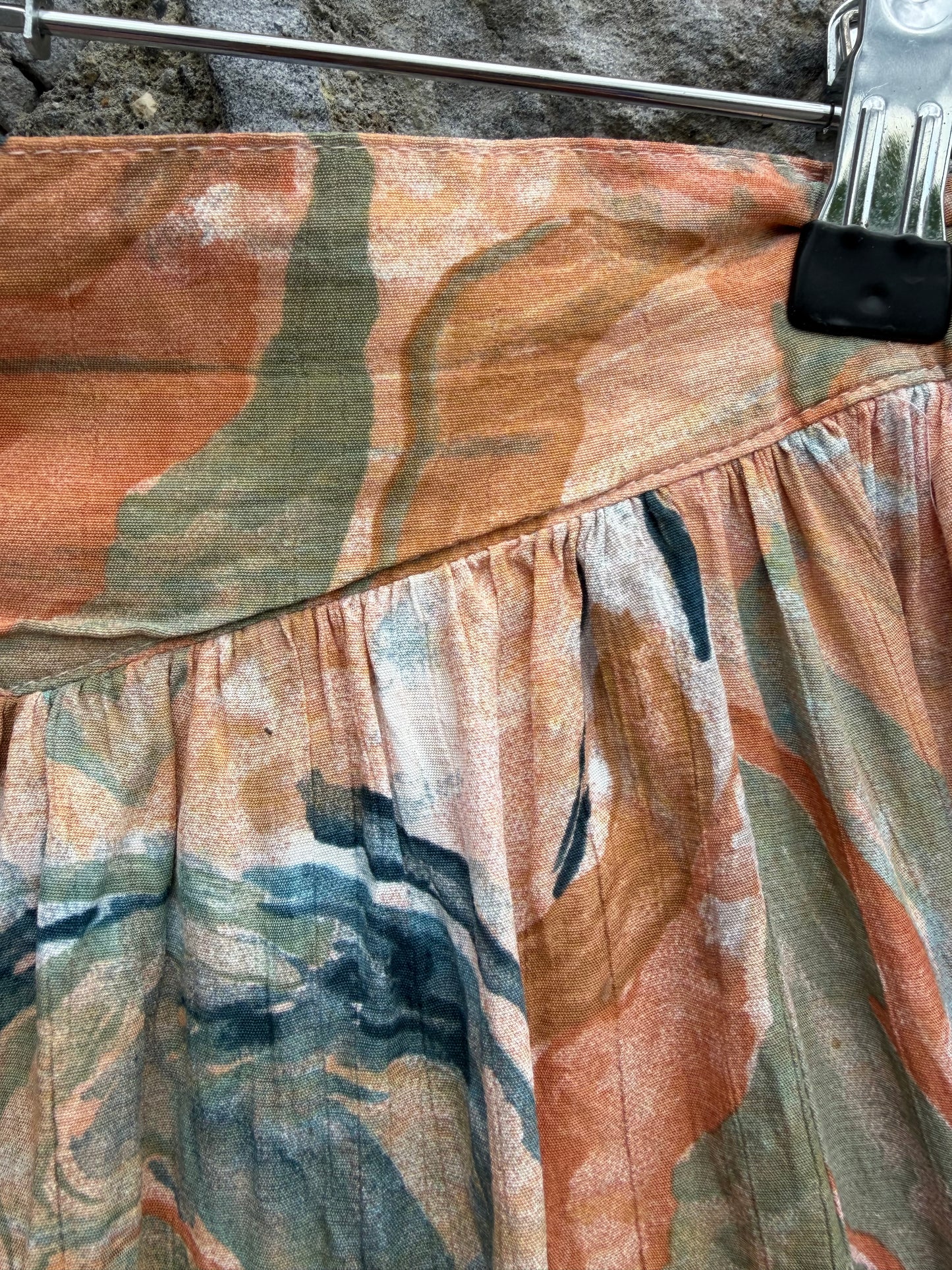 80s beige&teal flowers skirt uk 14