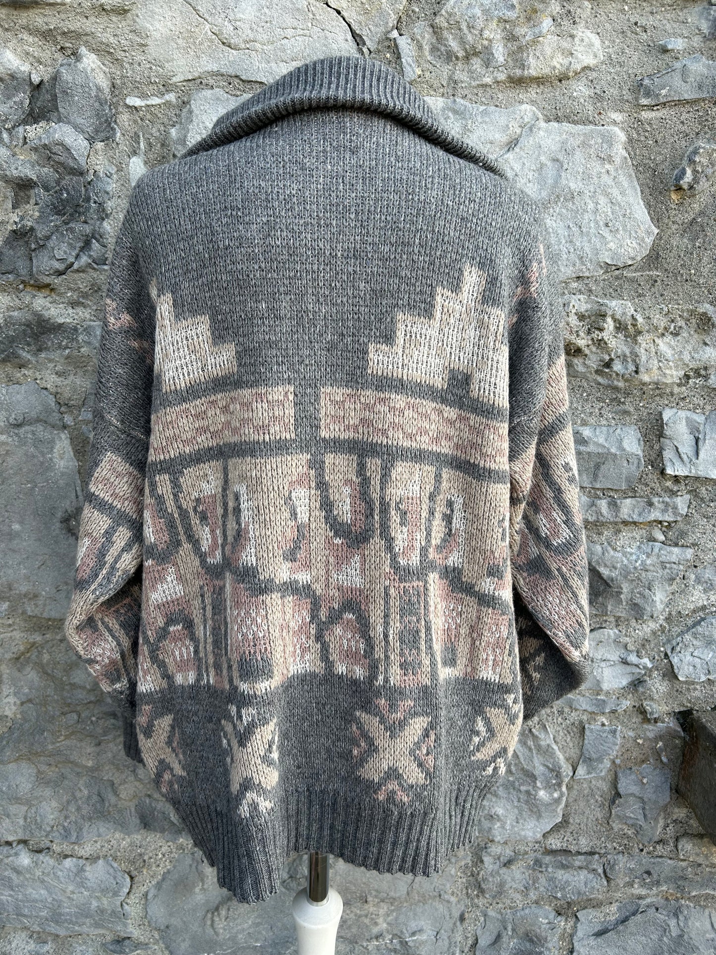 80s grey&beige half zip jumper Medium