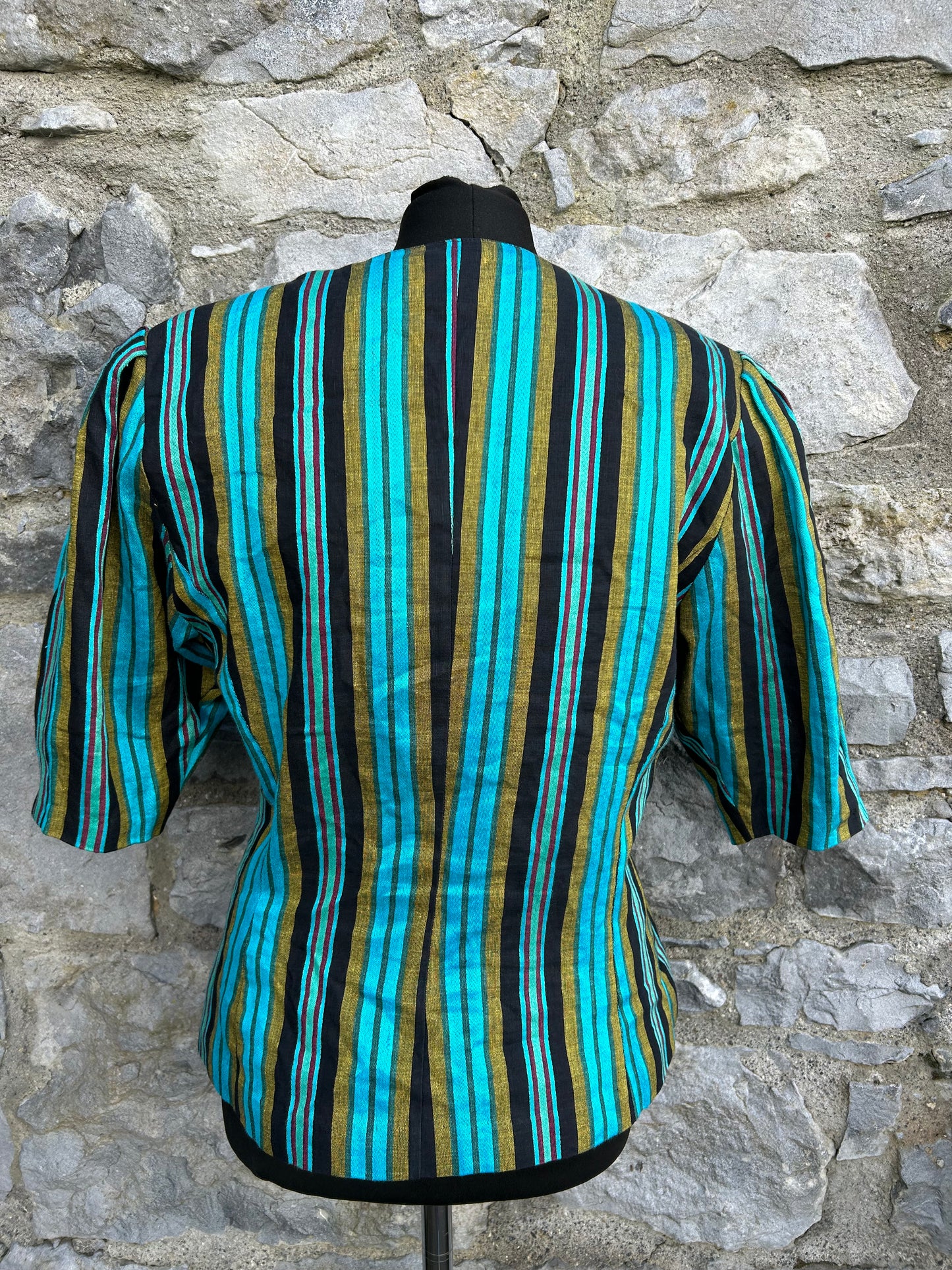 80s teal stripy blouse uk 12