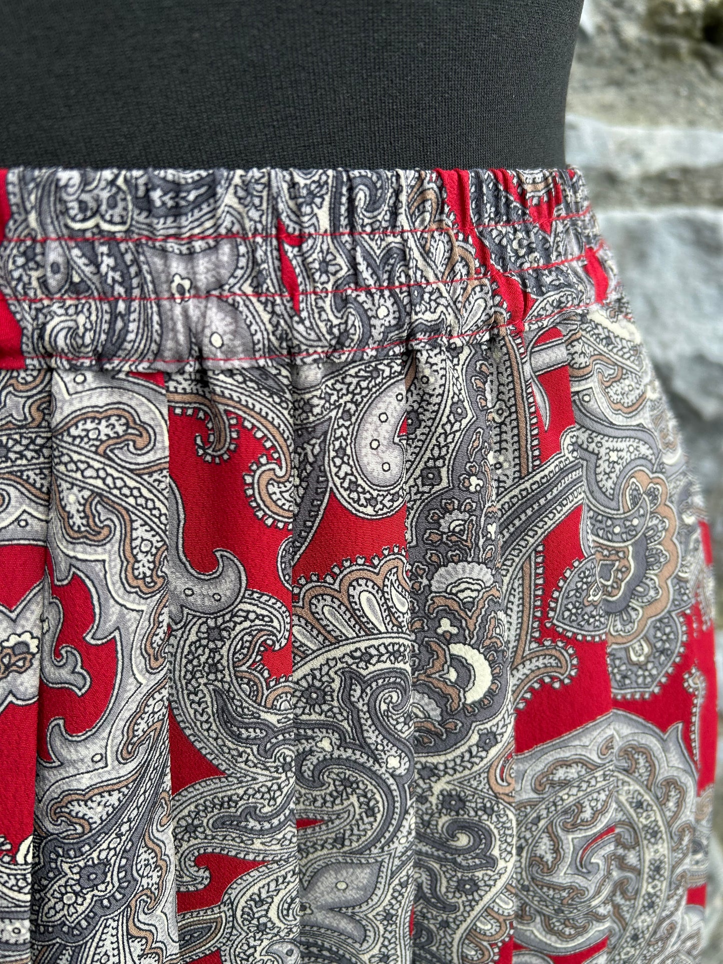 80s red&grey paisley pleated skirt uk 6-8