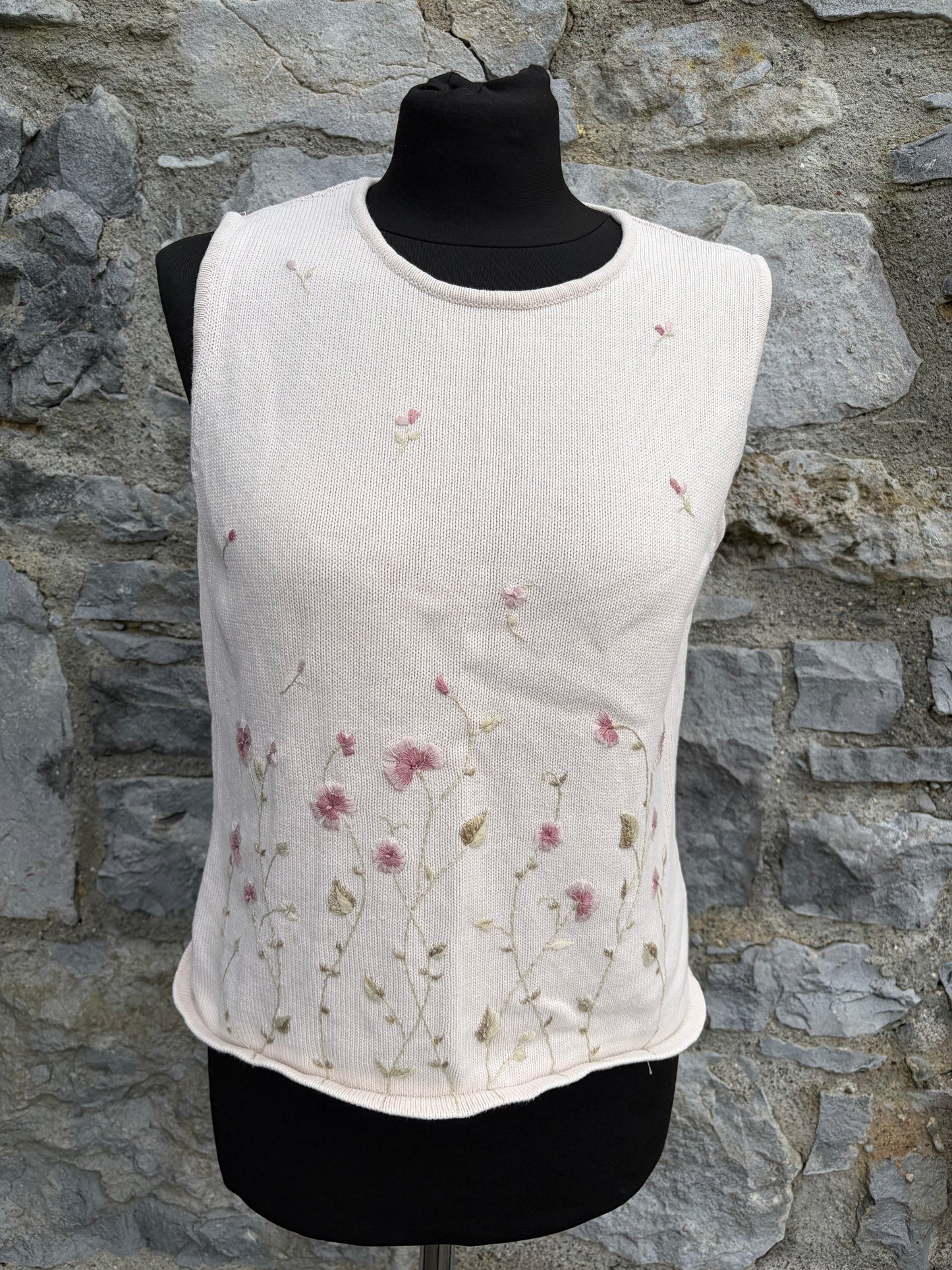 90s embroidered ivory knitted top uk 8-10