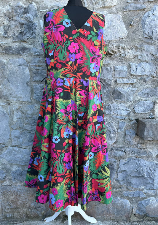 80s tropical flowers dress uk 14