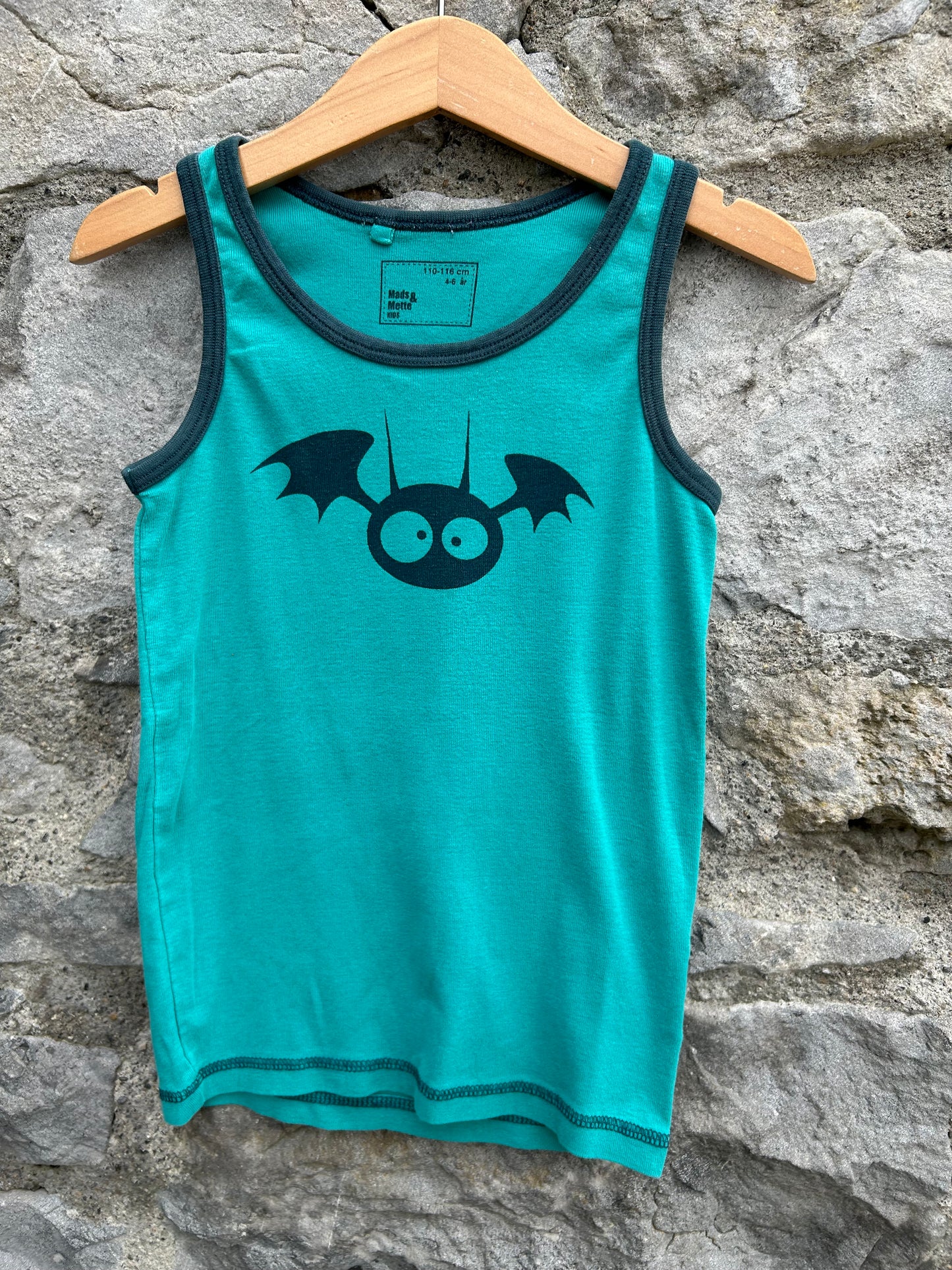 Bat teal tank top  5y (110cm)