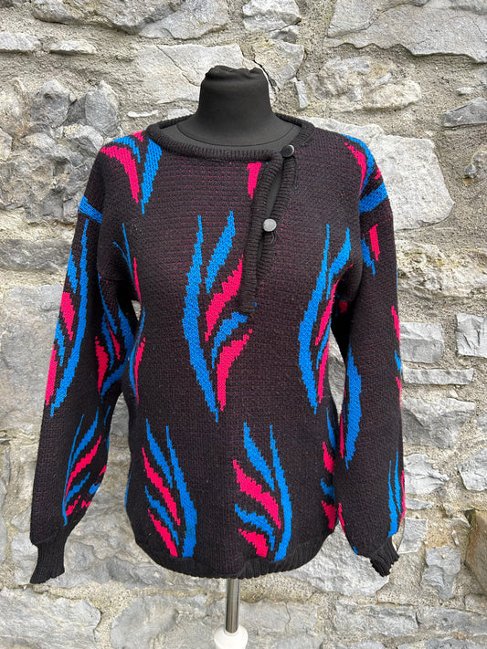 Blue&pink flowers black jumper uk 10-12