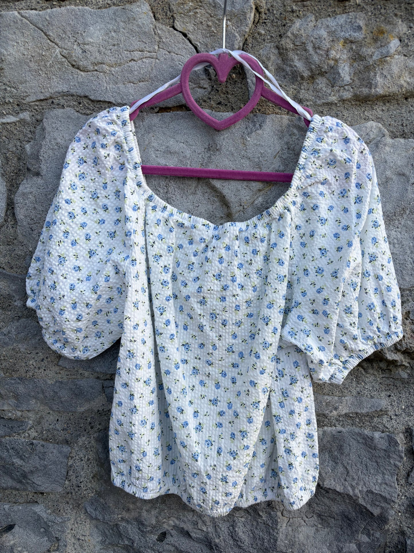Blue floral puff-sleeve top  13-14y (158-164cm)