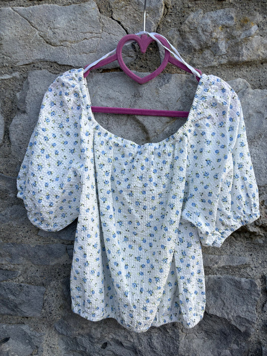 Blue floral puff-sleeve top  13-14y (158-164cm)