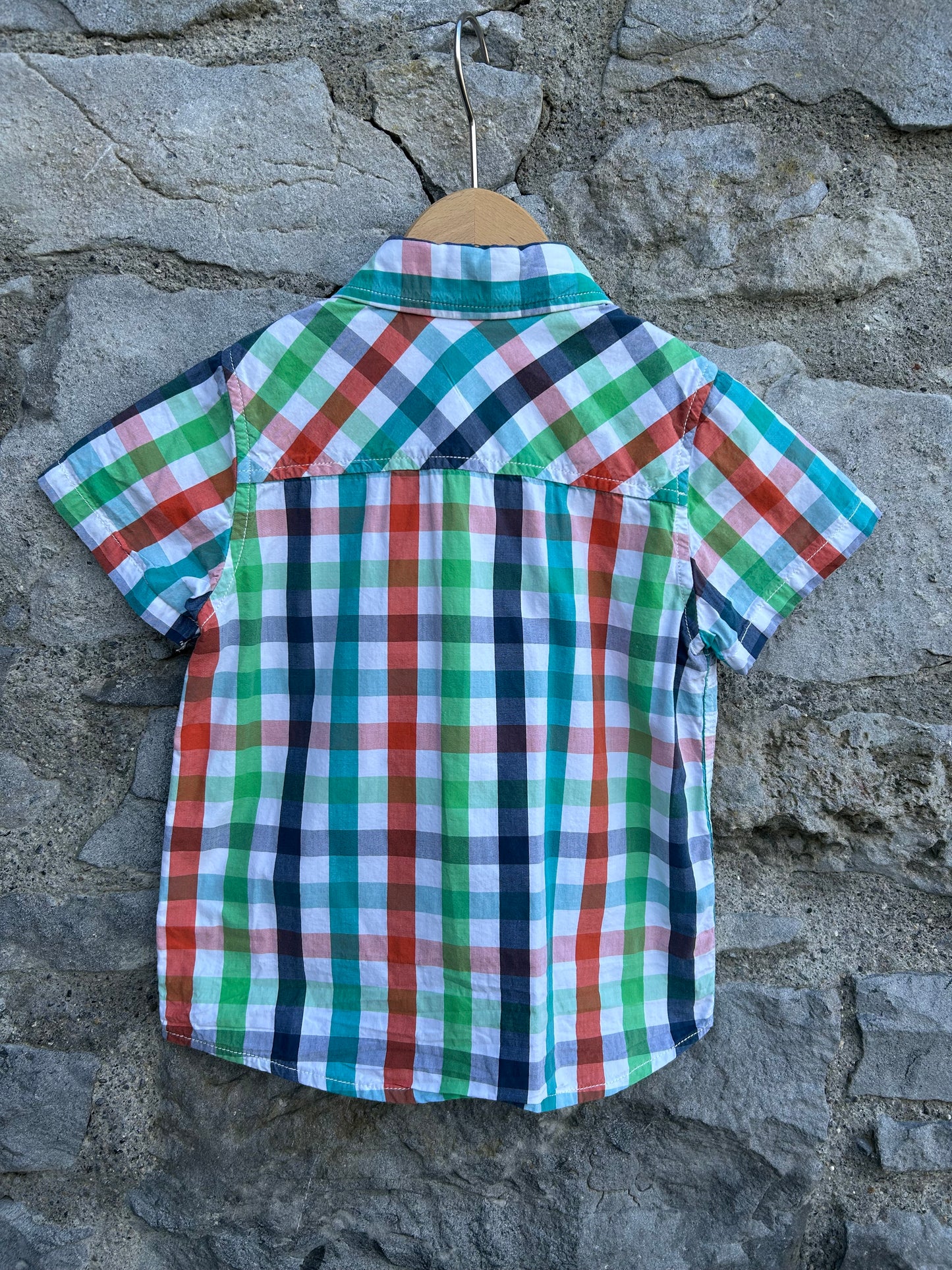 PoP Green&orange check shirt  18-24m (86-92cm)
