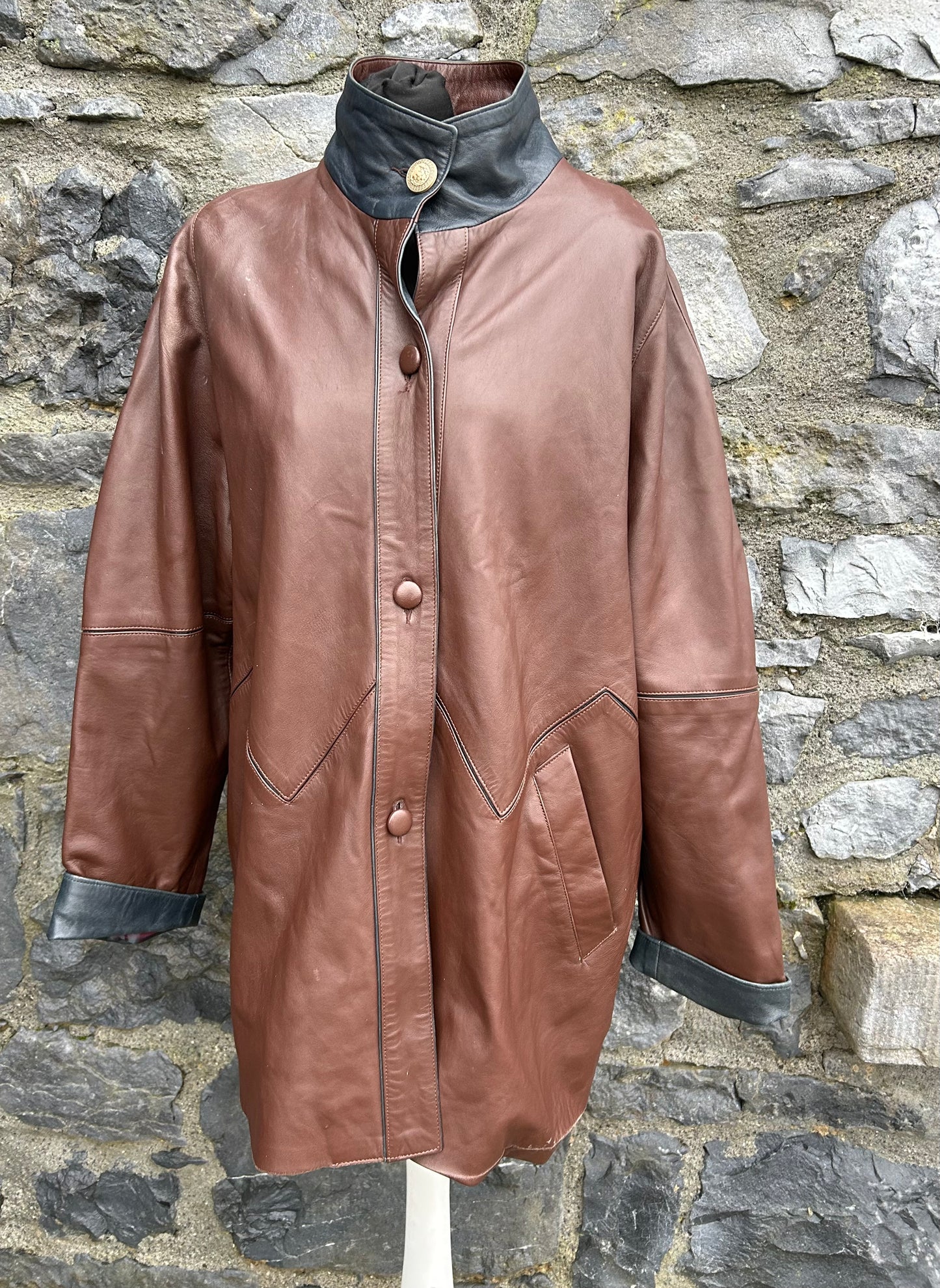 90s brown leather coat uk 16-18