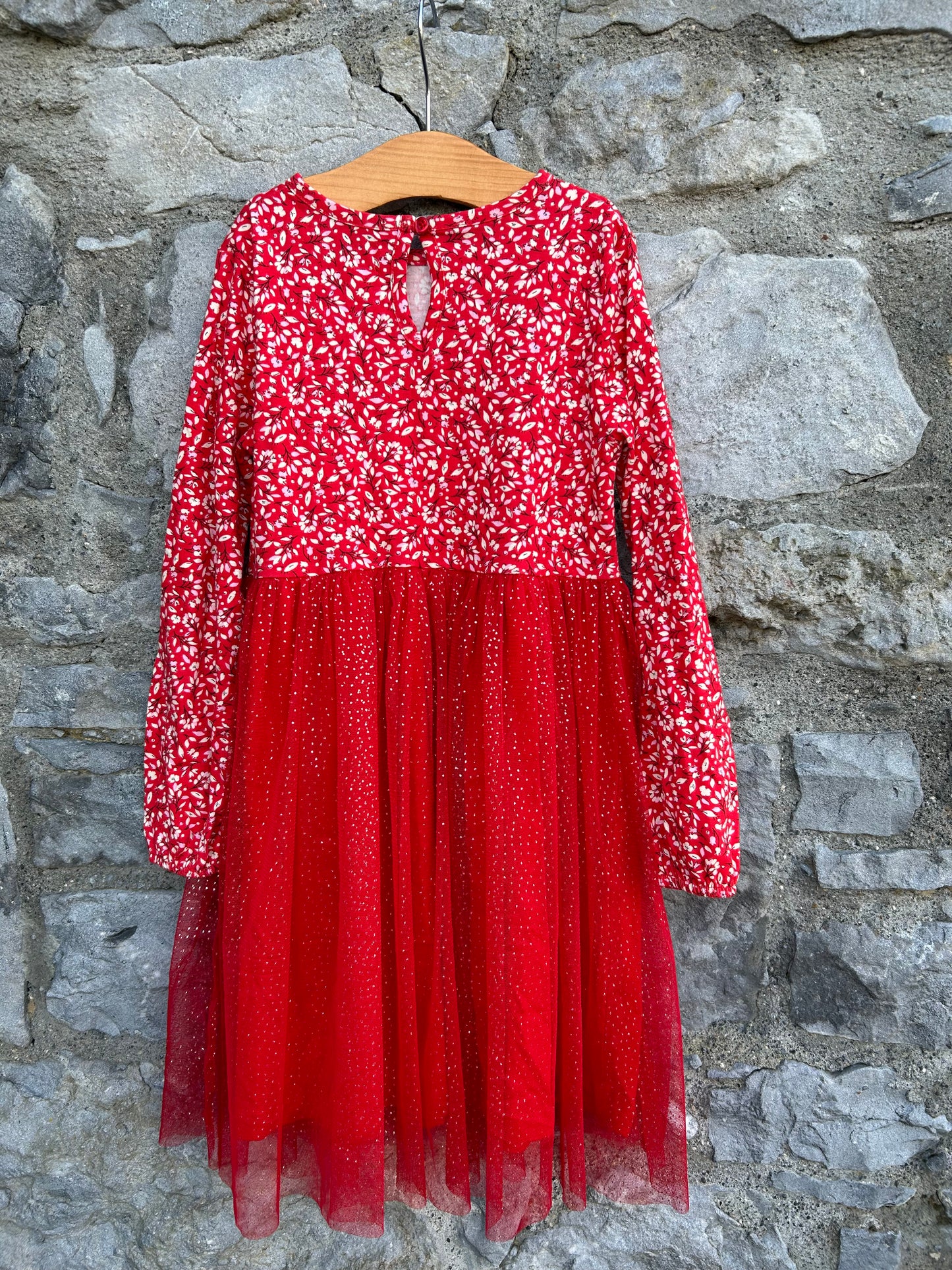 Red Floral&tulle dress   6-7y (116-122cm)