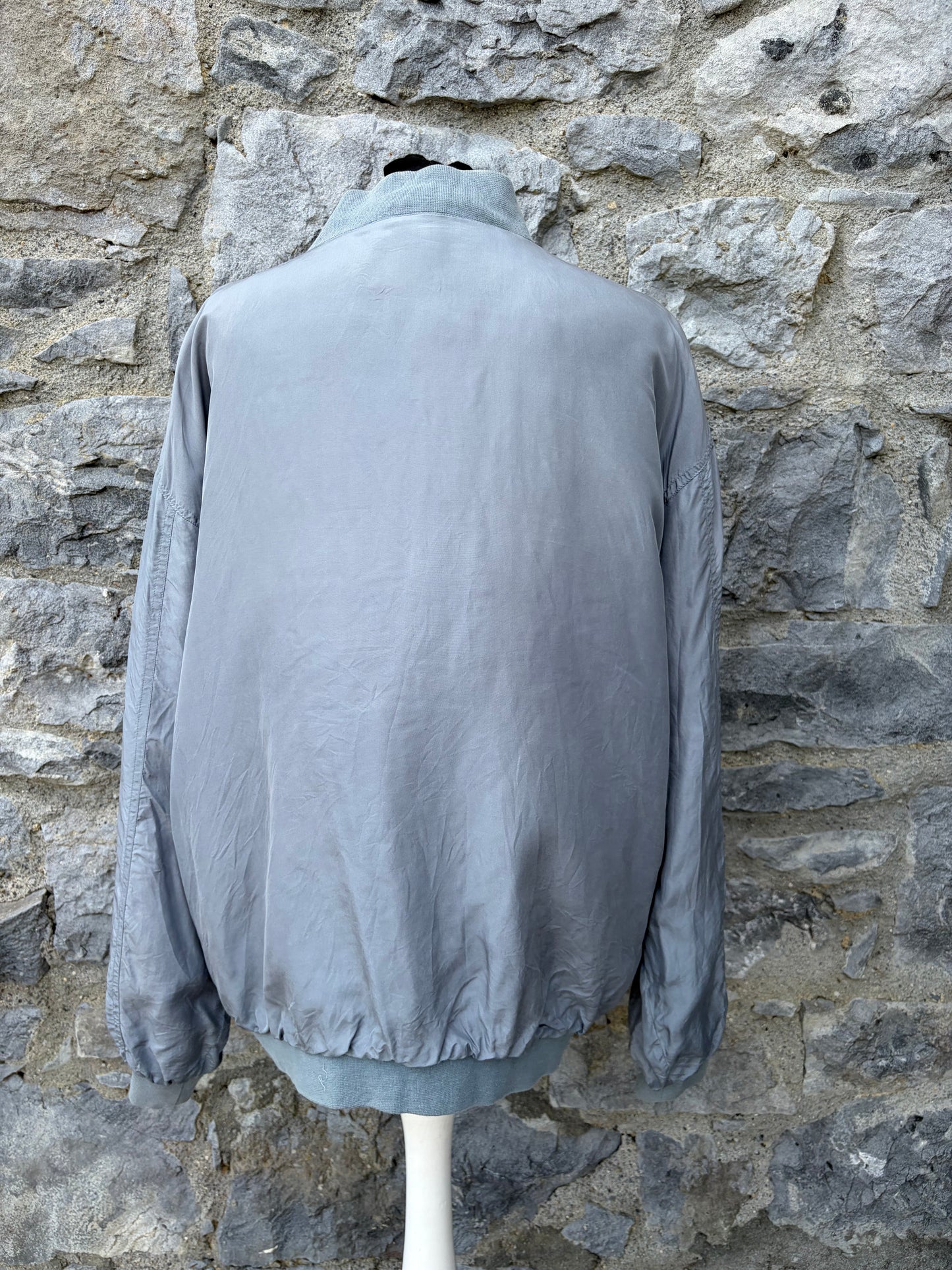 80s grey deep V-neck bomber jacket Large