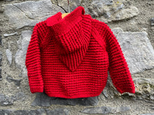 Load image into Gallery viewer, Red hooded cardigan  3-6m (62-68cm)
