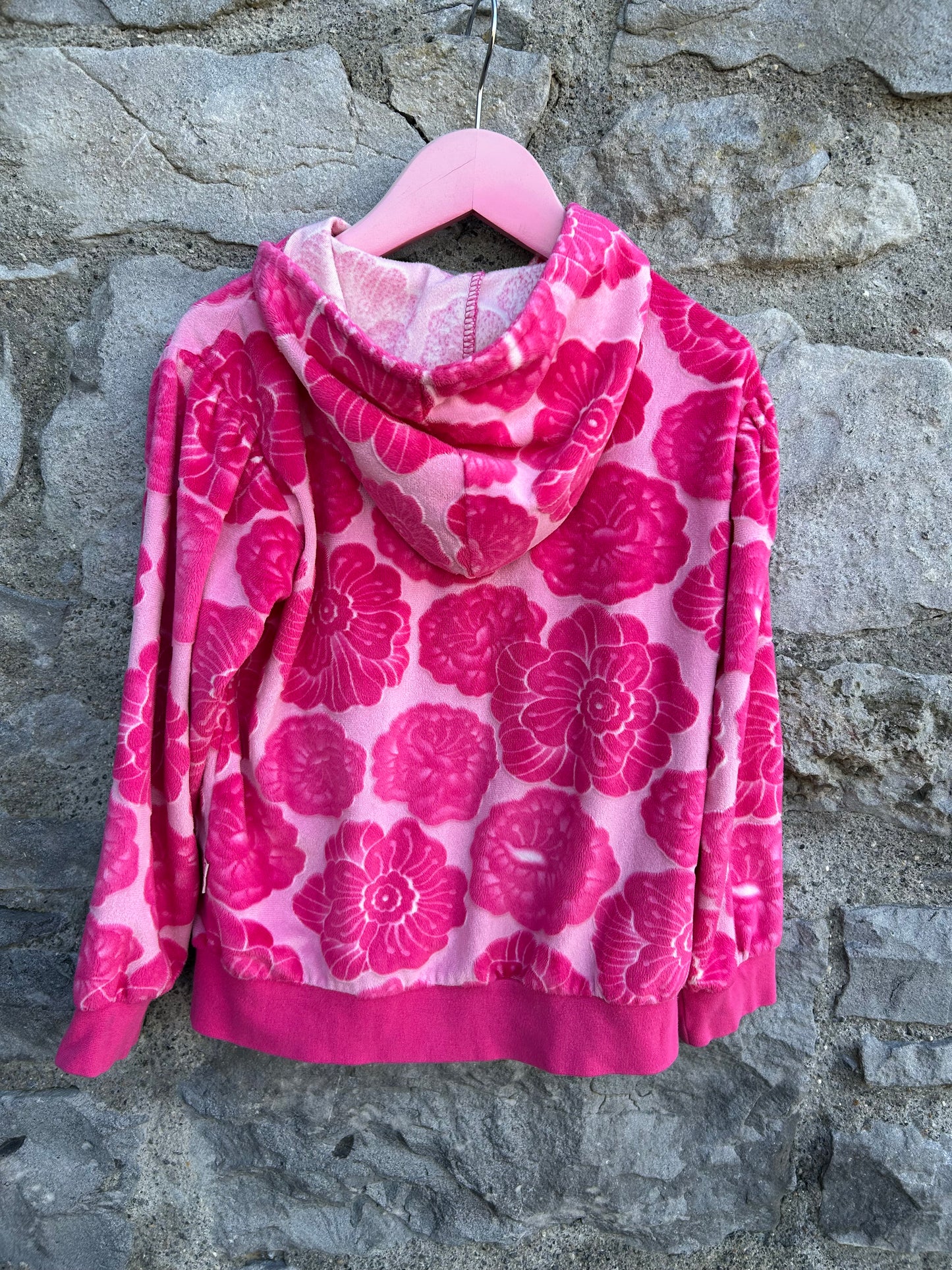 Pink flowers velvet hoodie  4y (104cm)