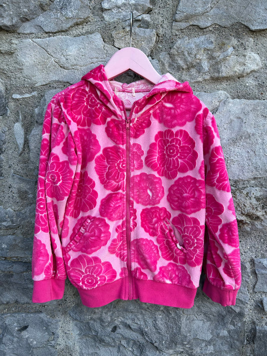 Pink flowers velvet hoodie  4y (104cm)