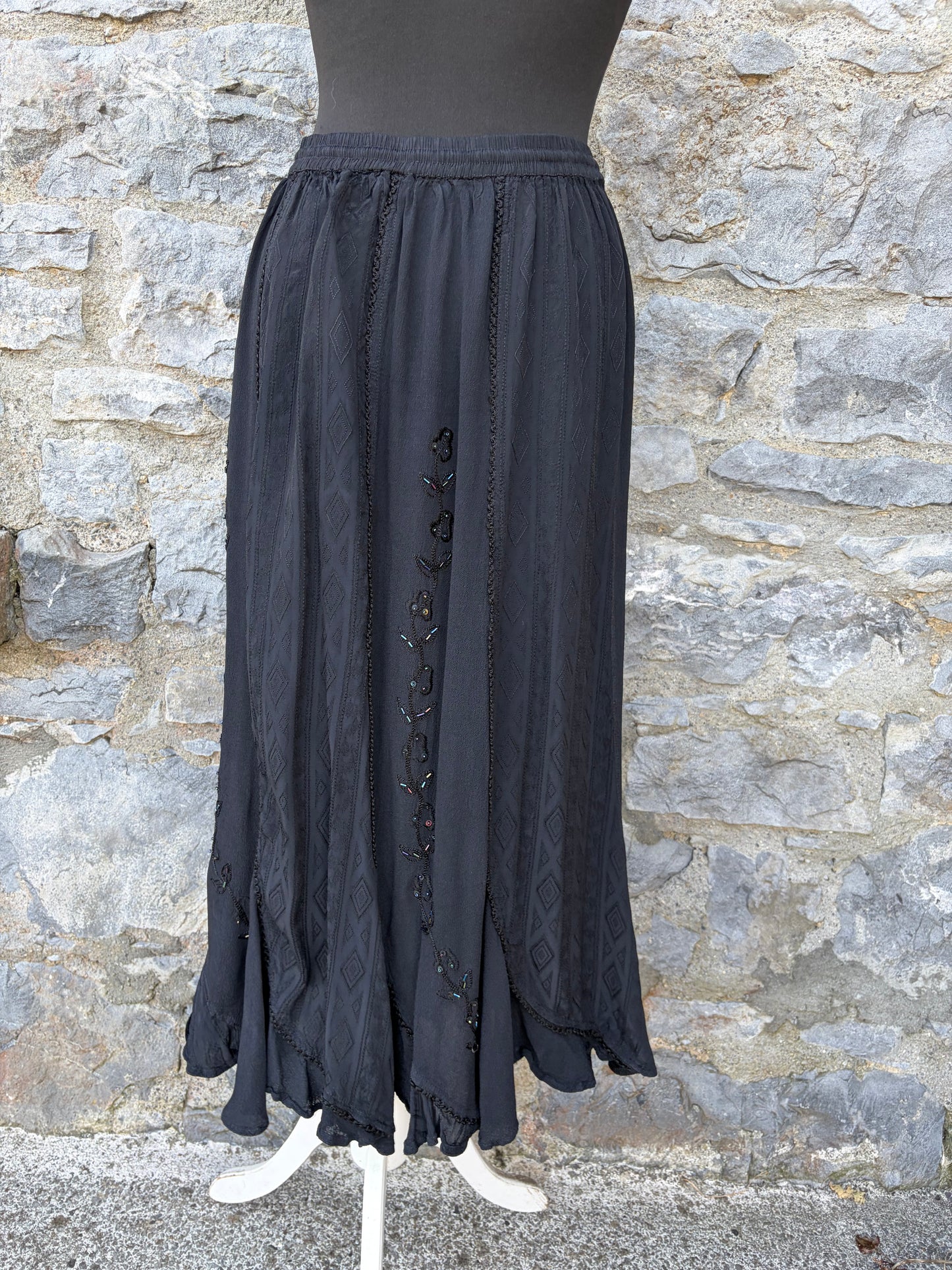 90s black embroidered skirt uk 8-10