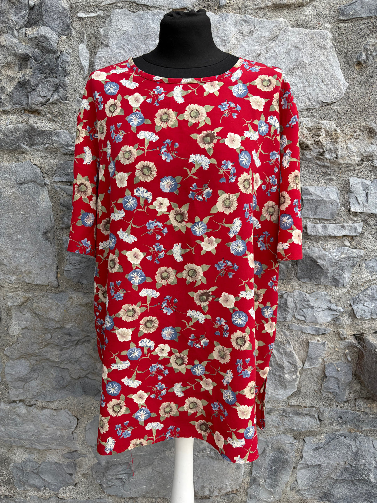 90s vibrant colored botanical red top uk 16-18