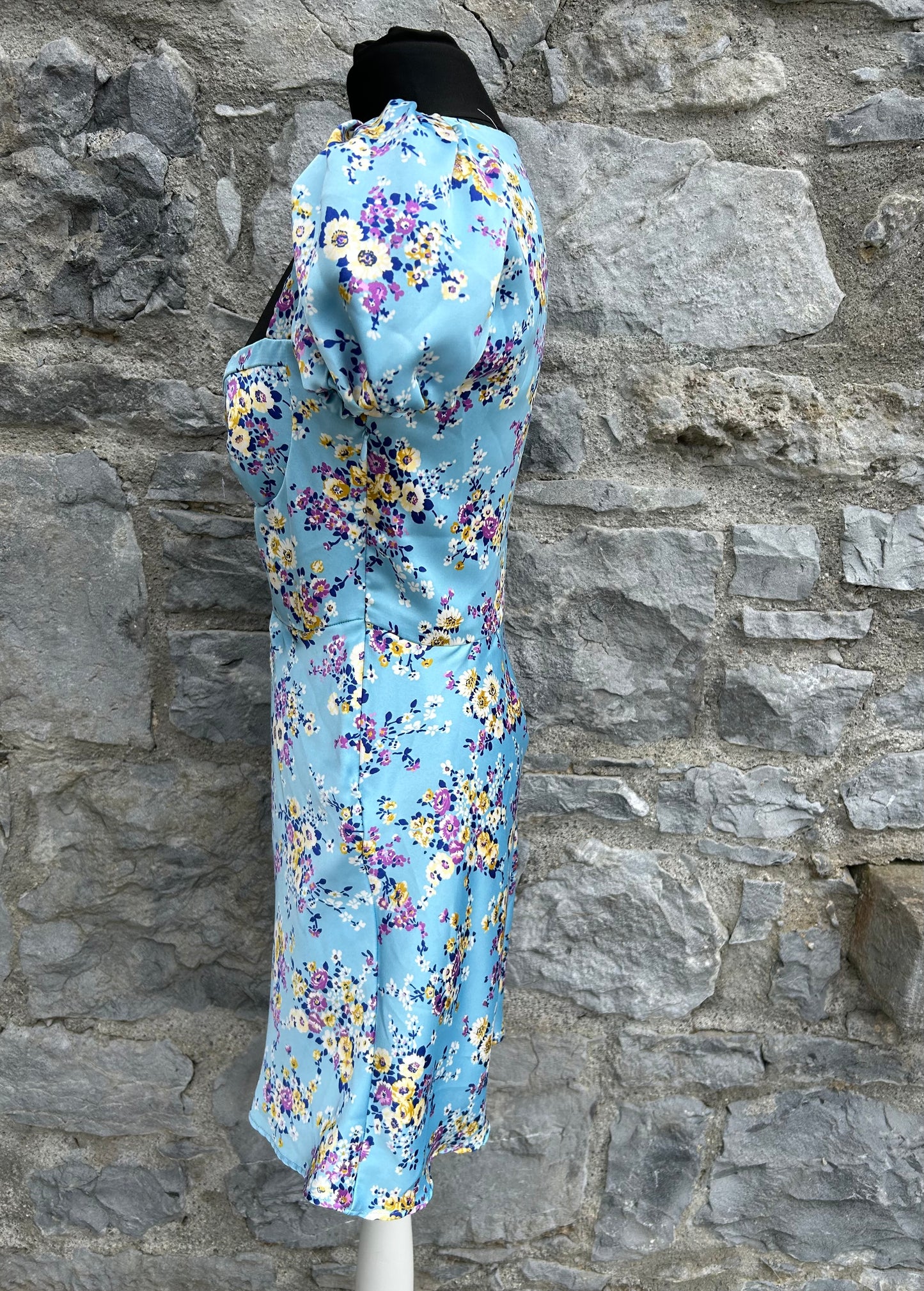 Blue satin floral dress uk 8