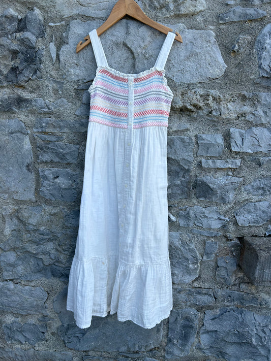 Rainbow shirred white dress 8-9y (128-134cm)