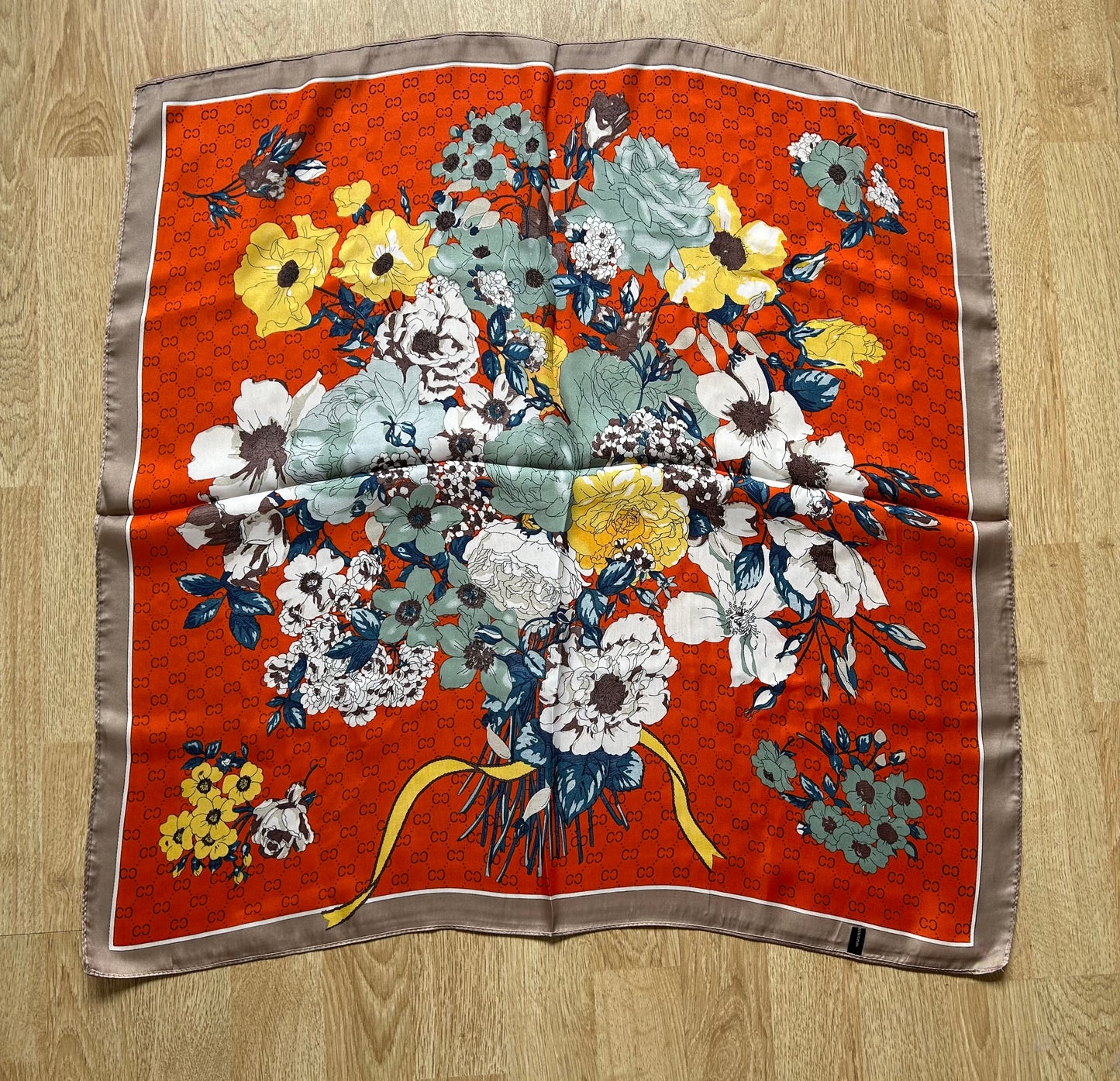 Orange&beige floral scarf
