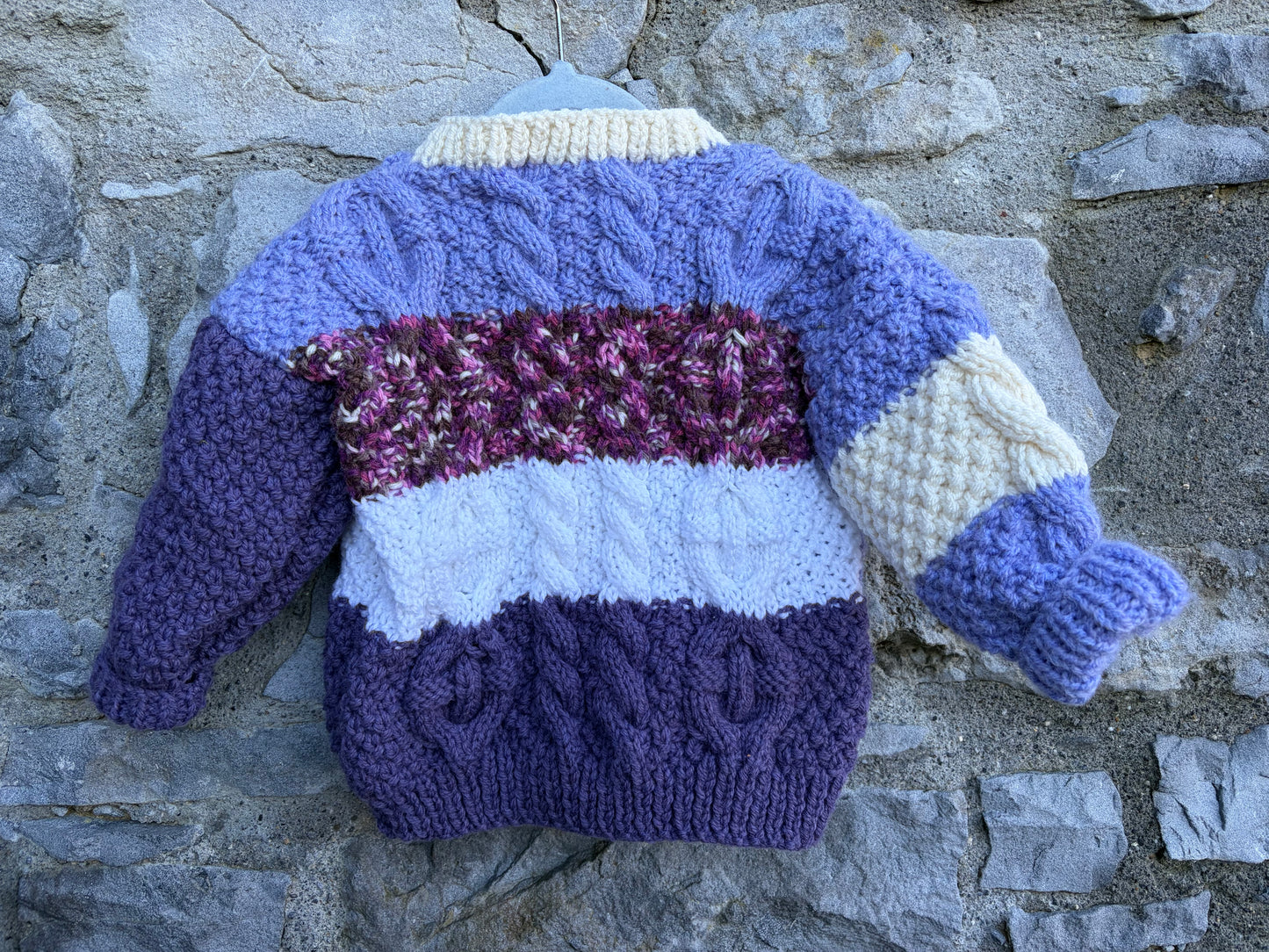 Aran style purple patches cardigan  3y (98cm)