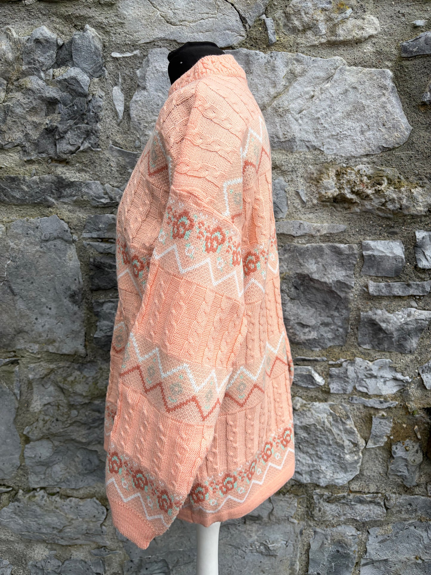 80s peach geometric jumper uk 12-14