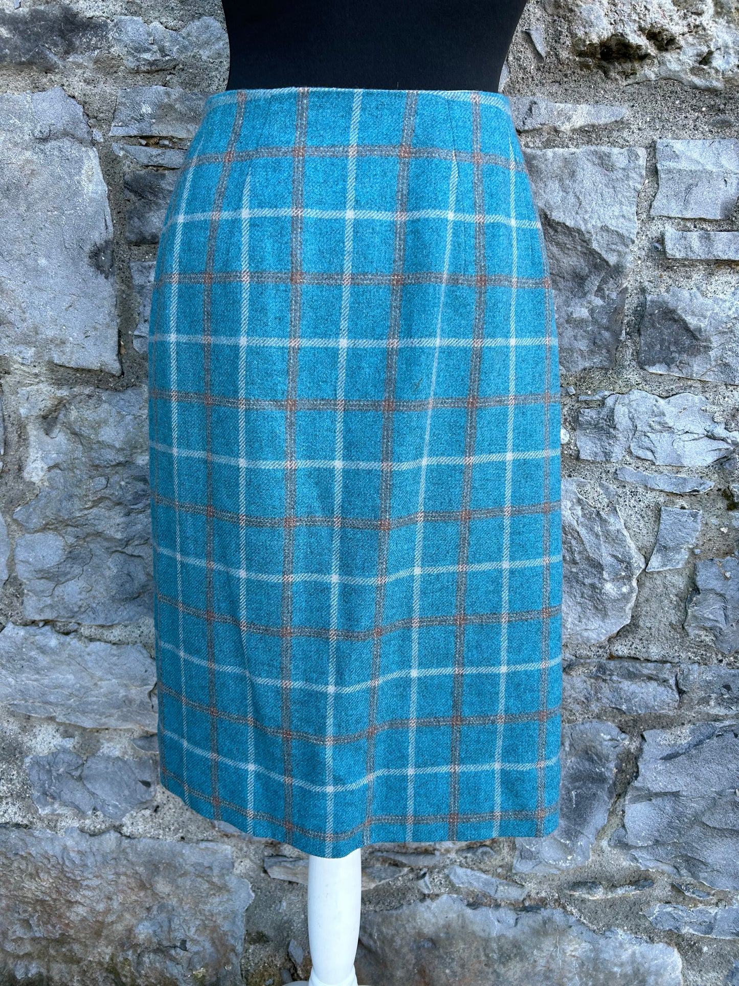 90s blue check woolly skirt uk 6-8