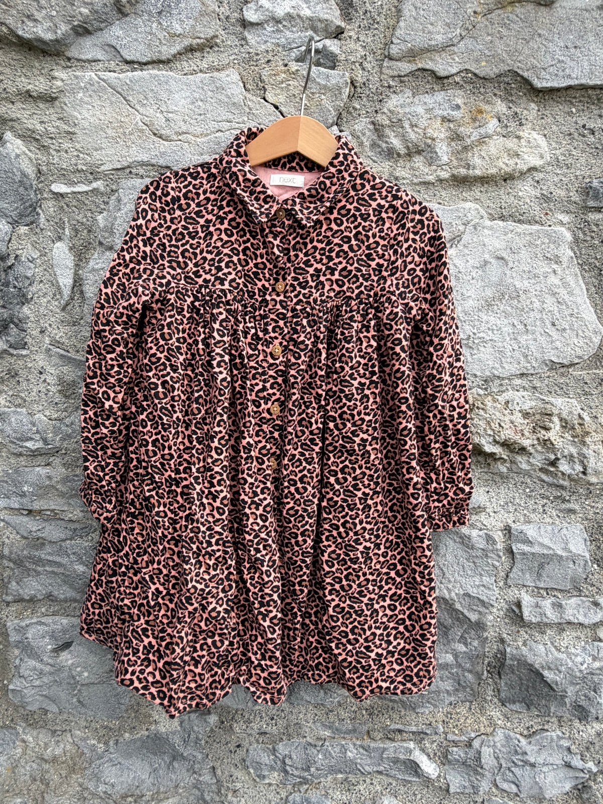 Leopard print pink shirt dress  4-5y (104-110cm)
