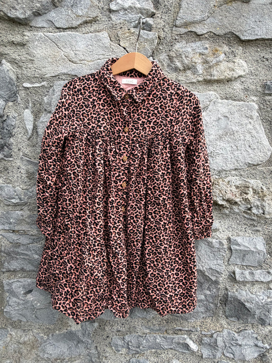 Leopard print pink shirt dress  4-5y (104-110cm)