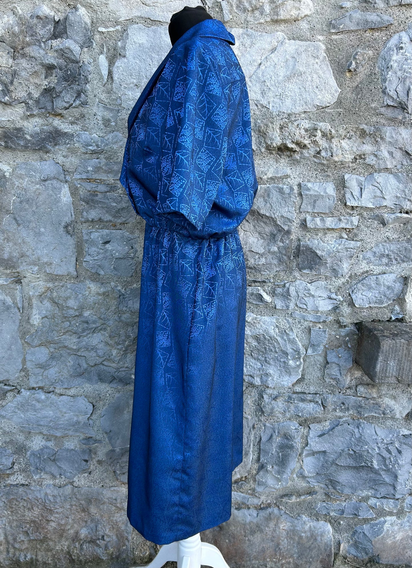 80s blue diamond leaves dress uk 10-12