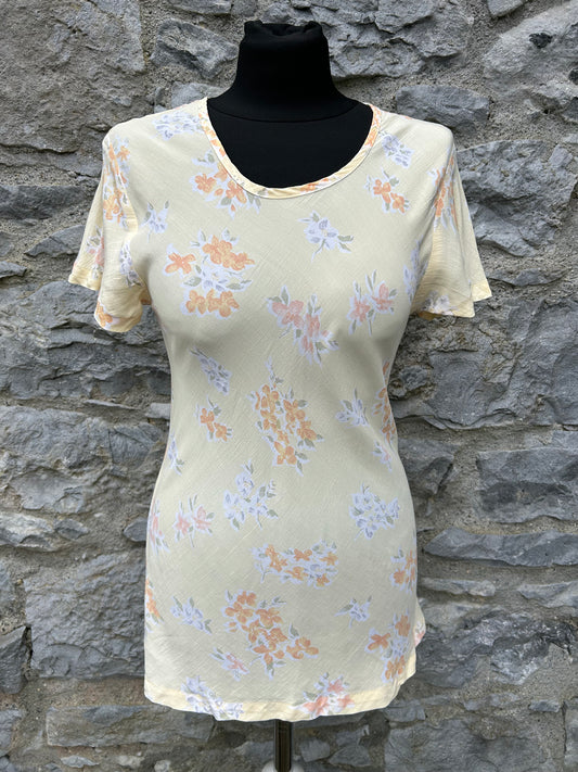 Y2K floral light yellow top uk 8