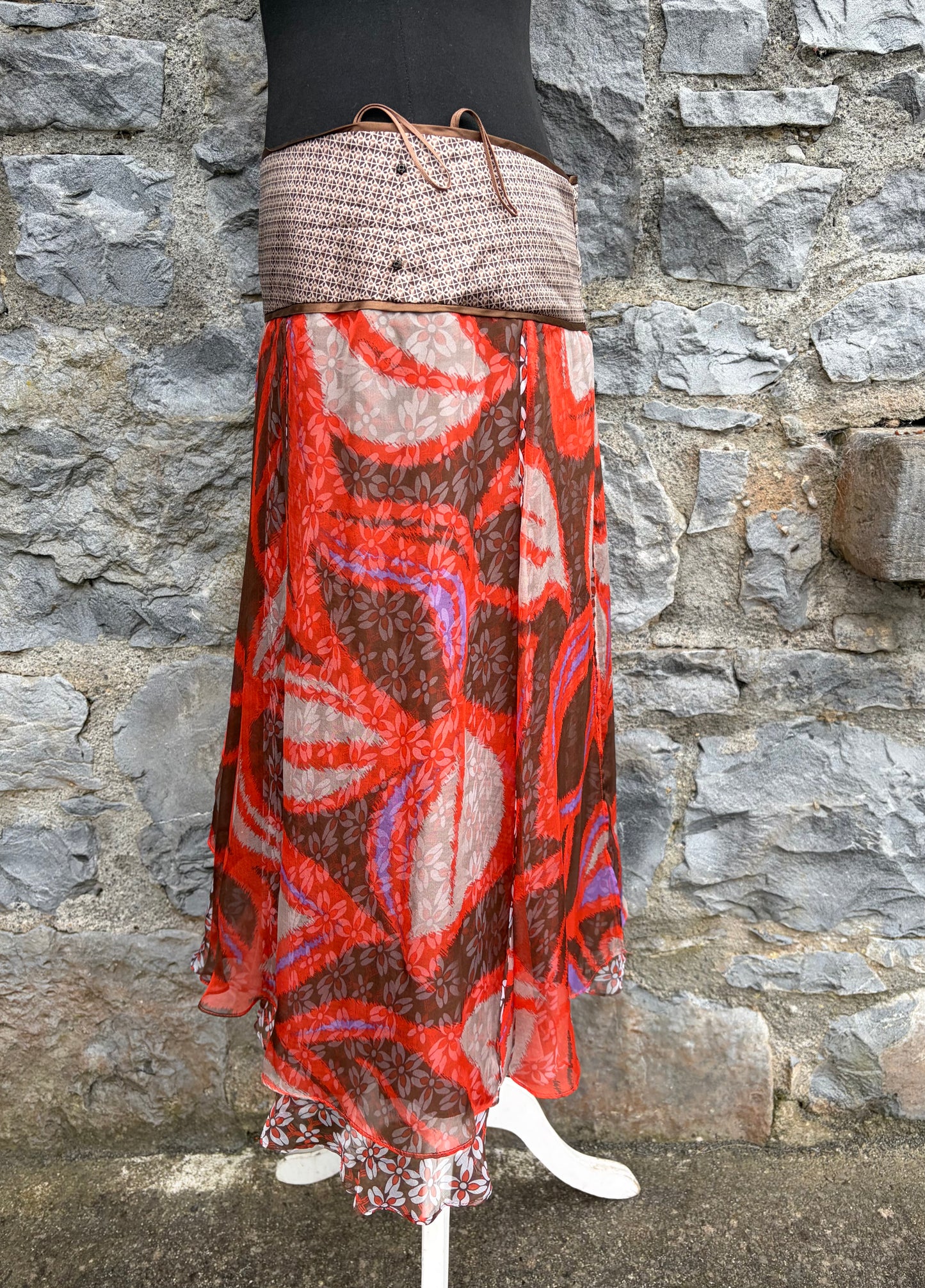 Brown&orange silk skirt uk 10-12