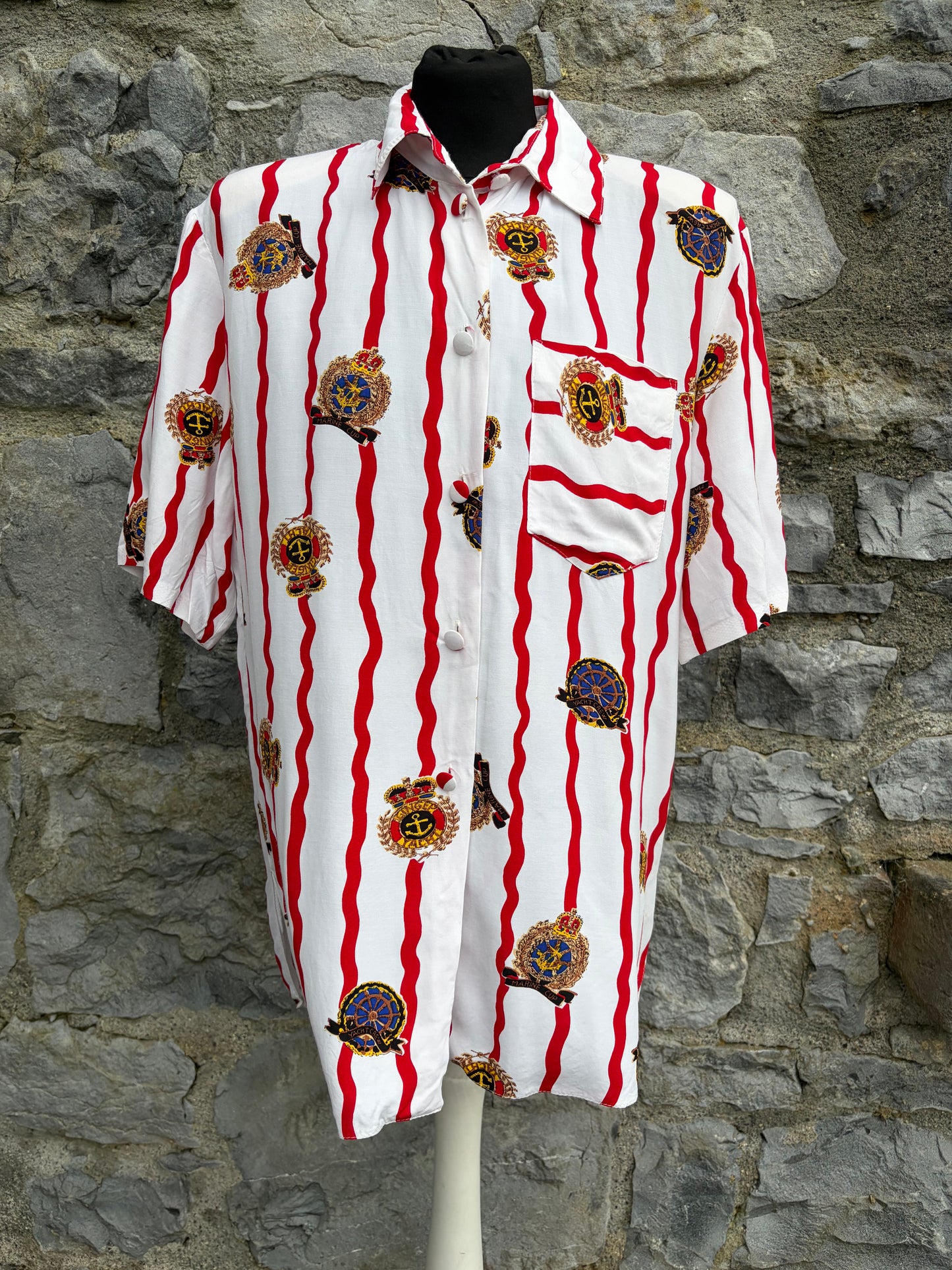 80s red stripy nautical shirt uk 12