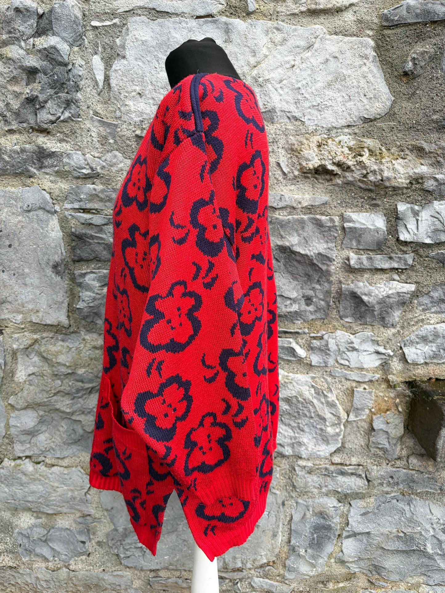 80s red flowers jumper uk 12