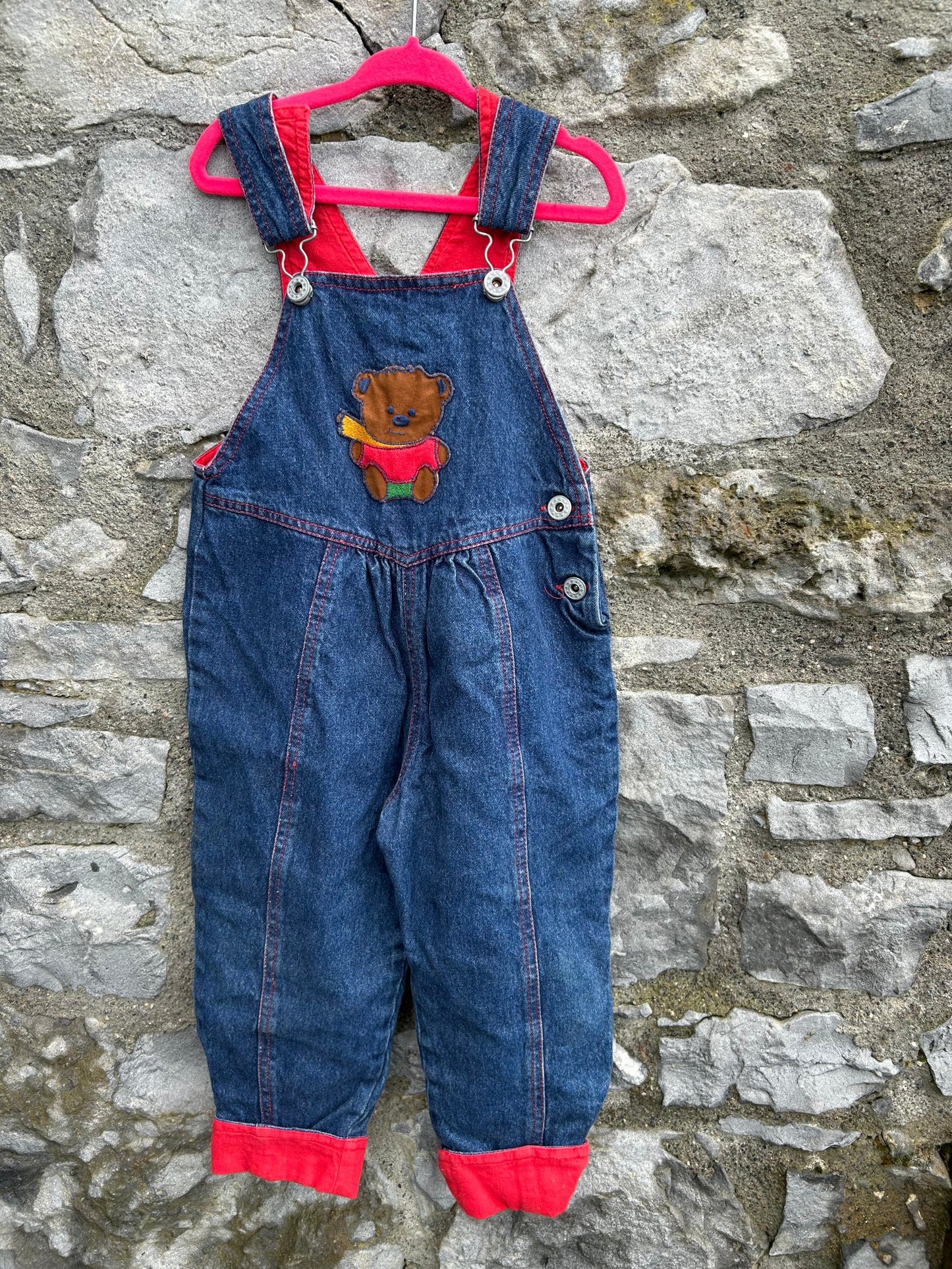 80s winter bear denim dungarees 2-3y (92-98cm)