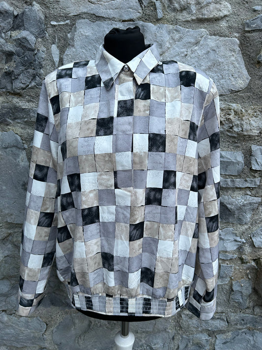 80s grey check blouse uk 12-14