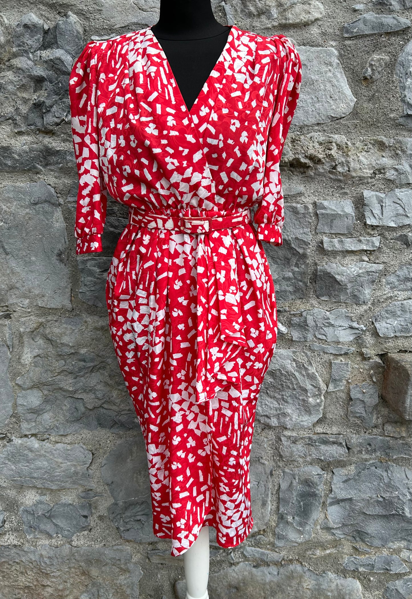 80s geometric red dress uk 8-10