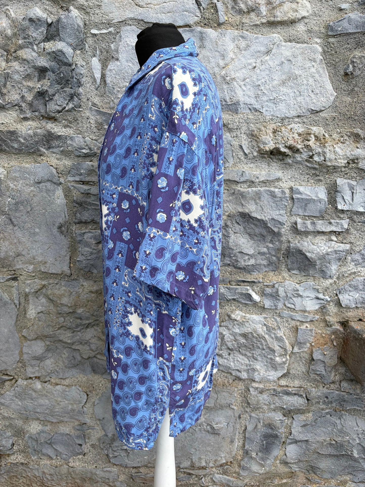 90s blue patchwork shirt Medium