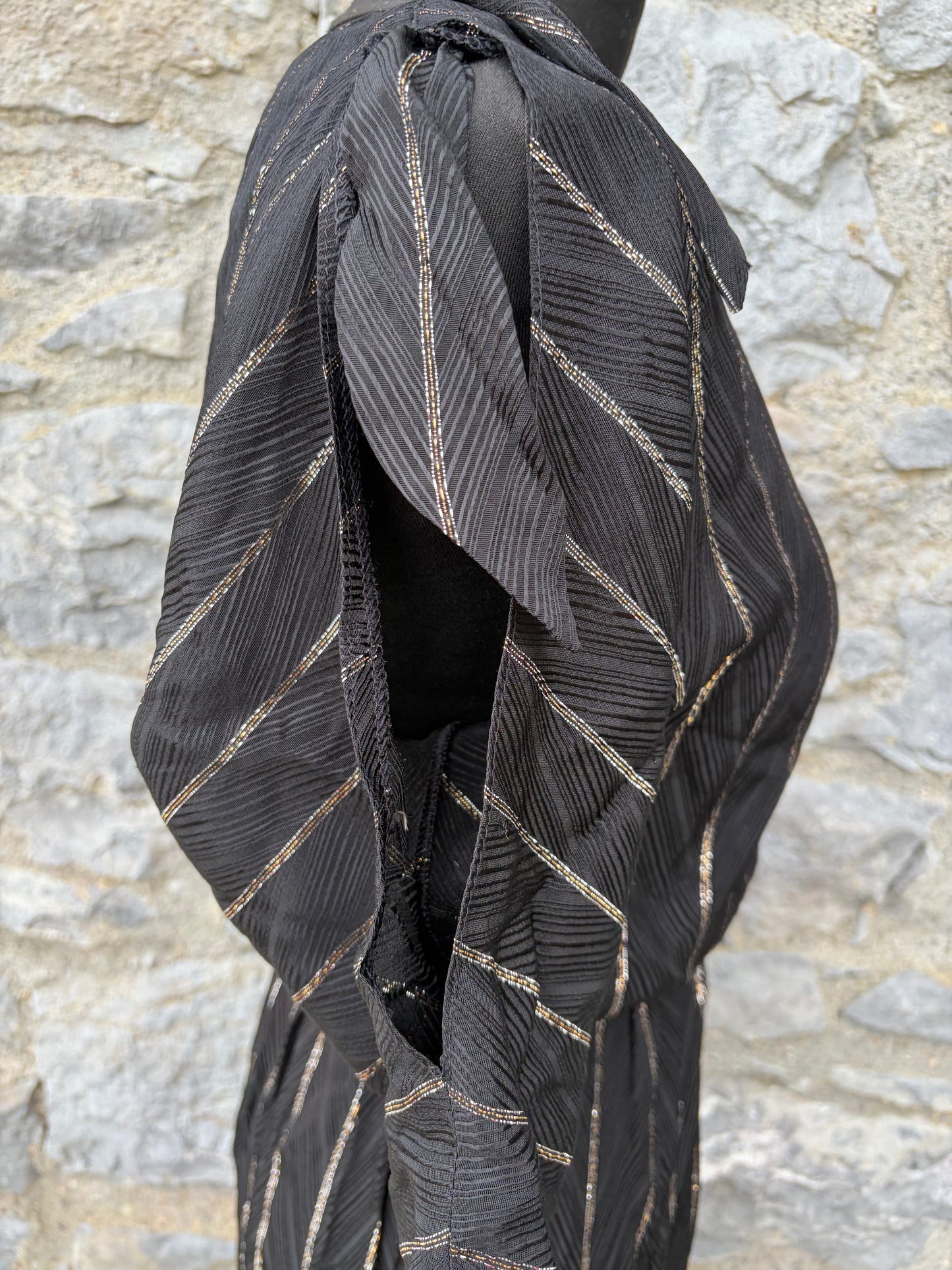 80s black&gold stripy dress uk 6-8