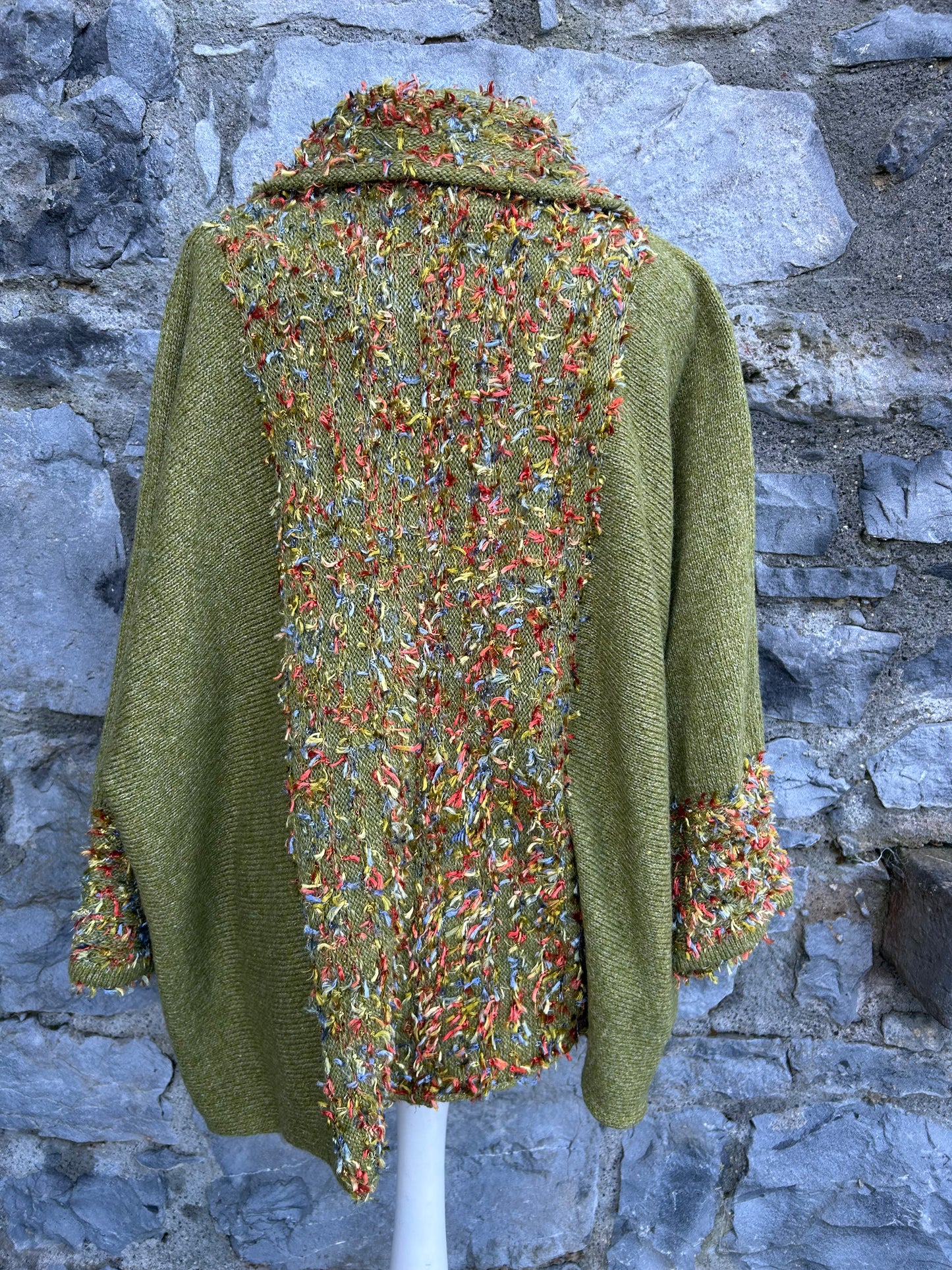 Green cardigan with multicolored textured yarn uk 16-20