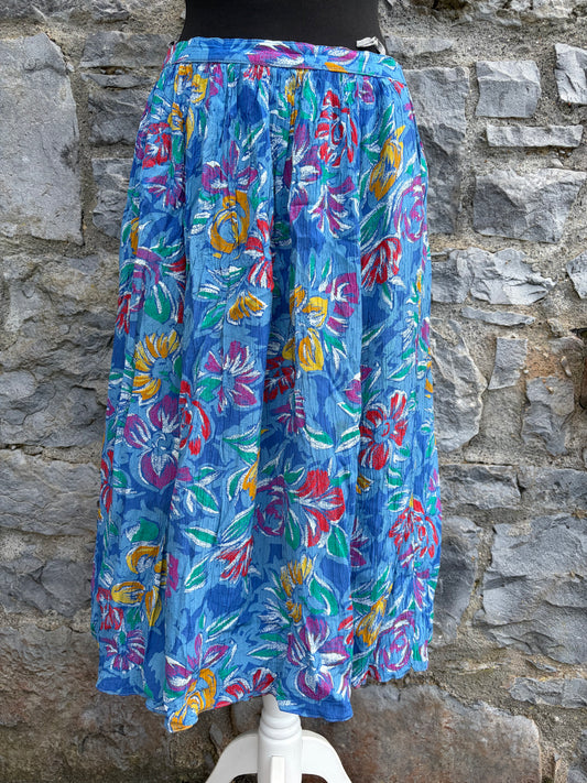80s blue wrinkled floral skirt uk 12